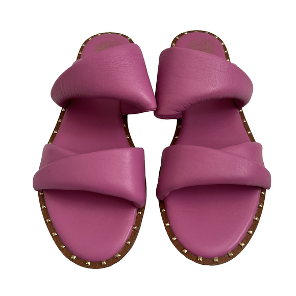 Vince Camuto Sandal Womens 8 Palennie Puffy Flats Deep Orchid Stud Detail Summer - Picture 1 of 11